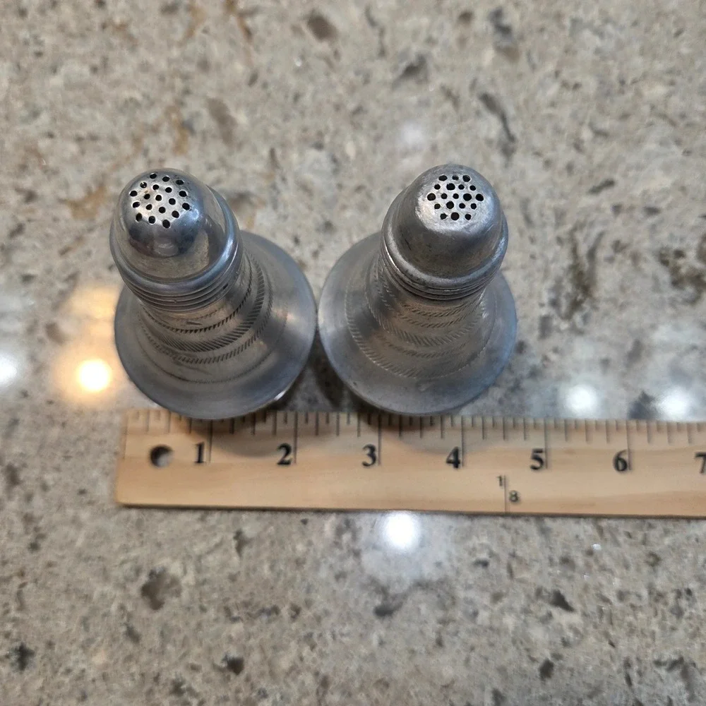Vintage MCM Aluminum Glass Salt and Pepper Shakers Set Bell Shape 1950'S